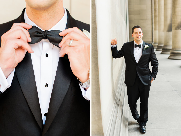 Omni Willian Penn Pittsburgh Wedding Groom's Classic Black and White Tuxedo