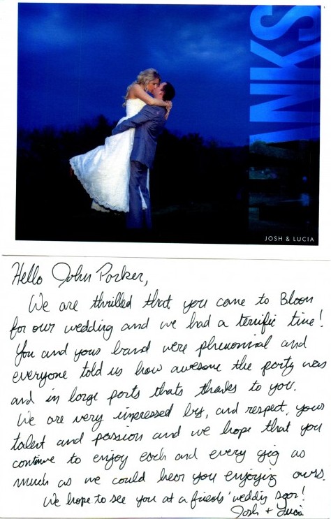 The Links Wedding Newlyweds Thank You Letter to the John Parker Band