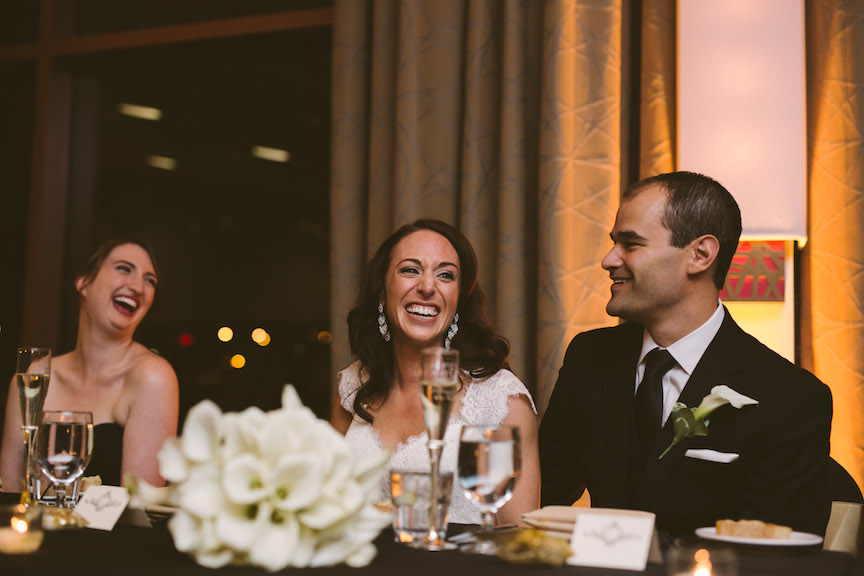 Wyndham Grand Pittsburgh Wedding Reception - Bride and Groom Laughing 