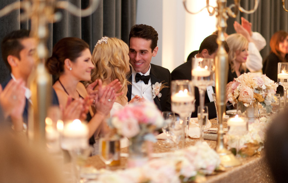 Hotel Monaco Pittsburgh Wedding Bride and Groom Listen to Speeches