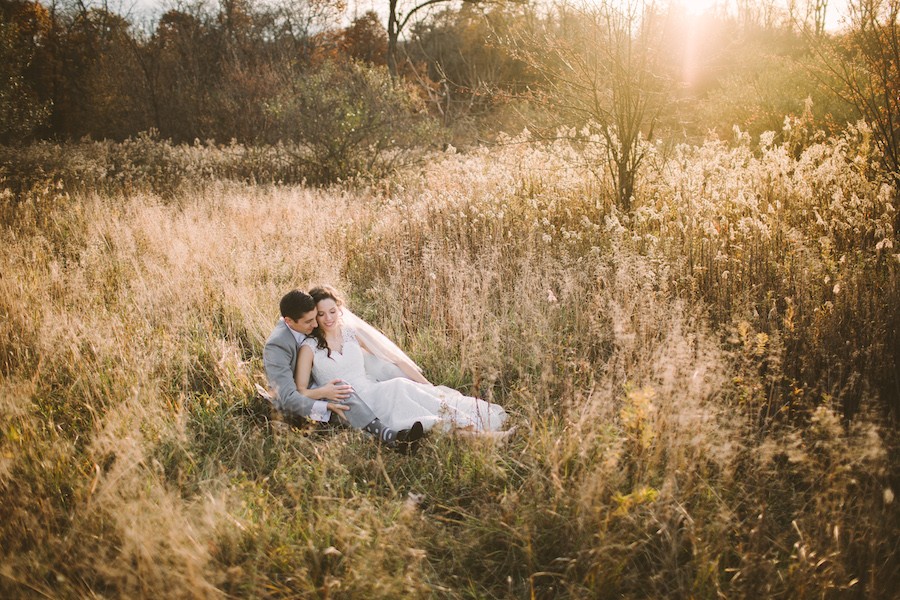 White Barn Pittsburgh Wedding Bride and Groom in Meadow