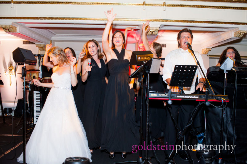 Bridesmaids and Bride singing with John Parker Band at William Penn Hotel in Pittsburgh