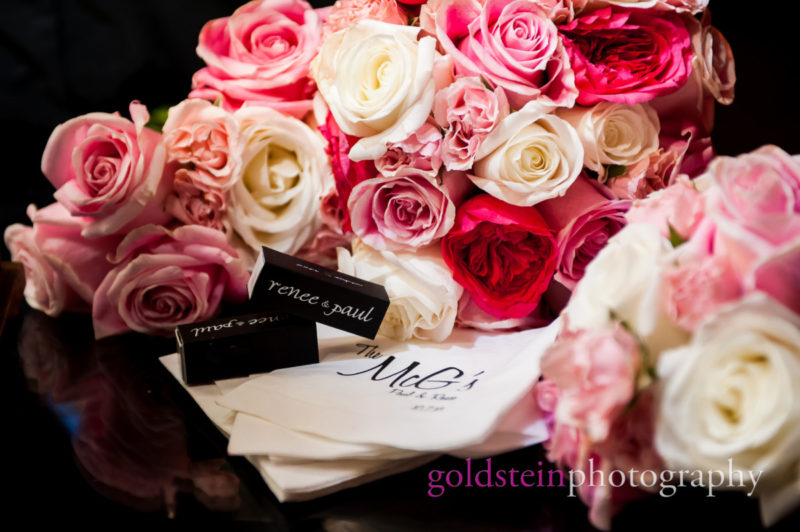 Wedding Red White Pink Roses with cocktail napkins